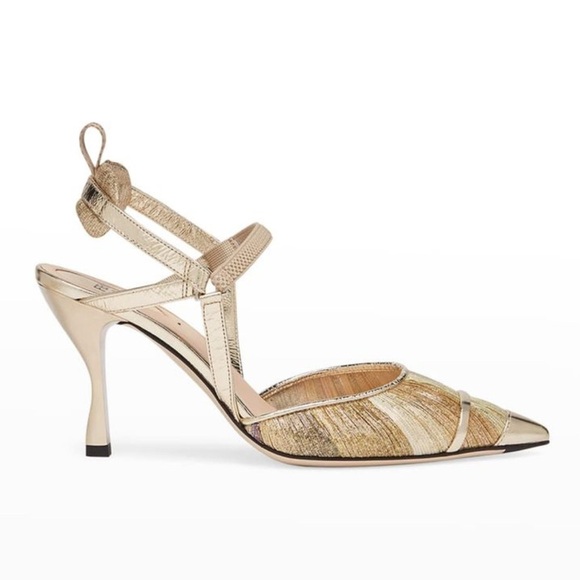 Fendi Colibri Lite 85mm Metallic Slingback Pumps SZ 37.5 - Picture 1 of 7